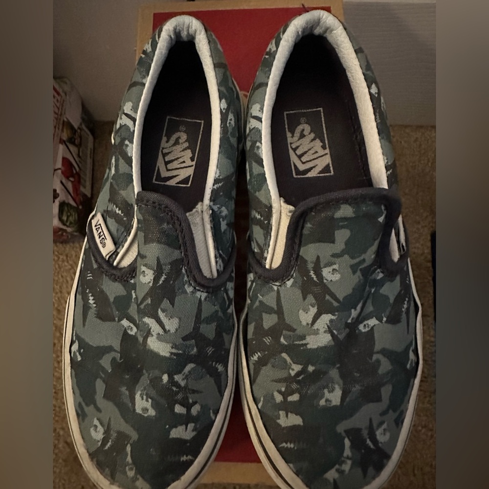 Lightly Used Vans With Shark Print Size 1M